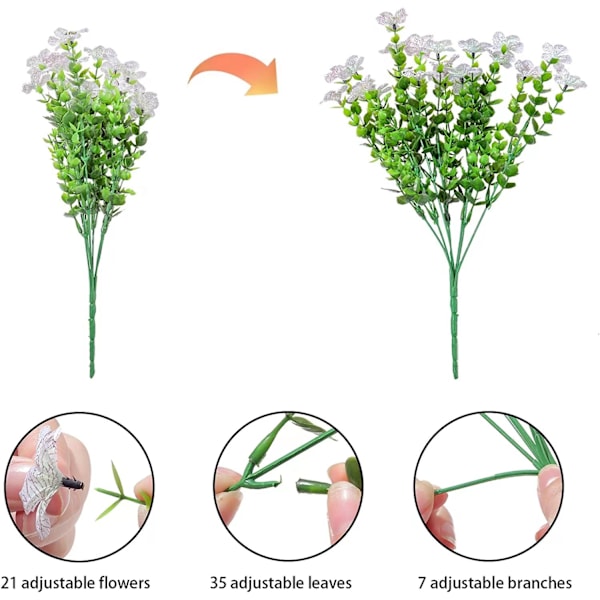 4 stk. 7-grenet eukalyptus violet simuleret blomsterbuket