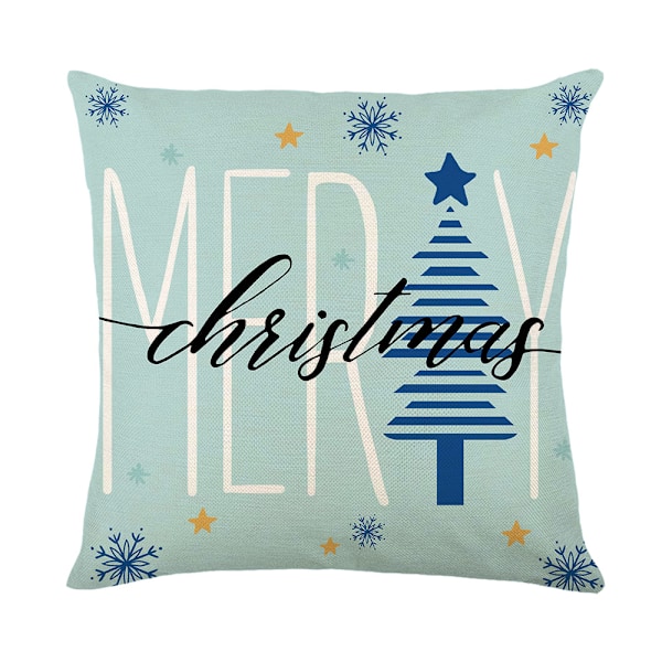 Set med 4 julkuddöverdrag, Blå, Trädgårdsdekoration, God Jul Bomull Linne Kuddöverdrag, 45 x 45 cm