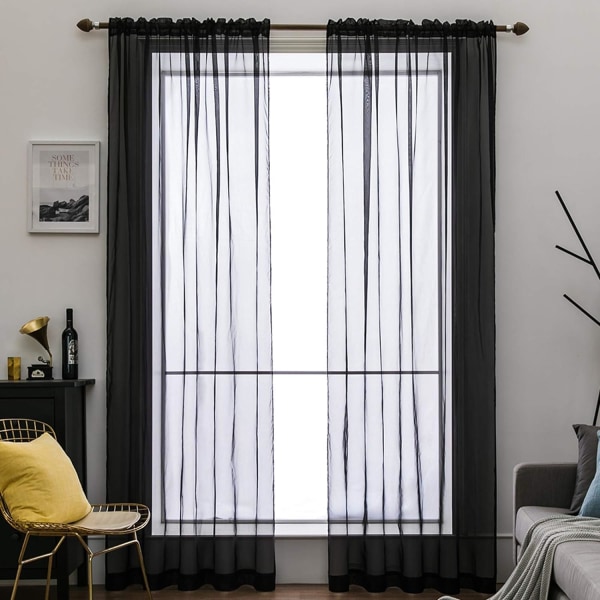 Voilegardiner Set om 2, Genomskinliga Voilegardiner, Polyesterögla, Dekorativa Gardiner för Vardagsrum, Sovrum, Stångficka（170cm*140cm）