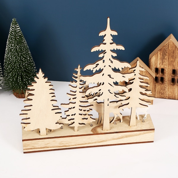 1 carved wooden Christmas lighting DIY decoration home desktop