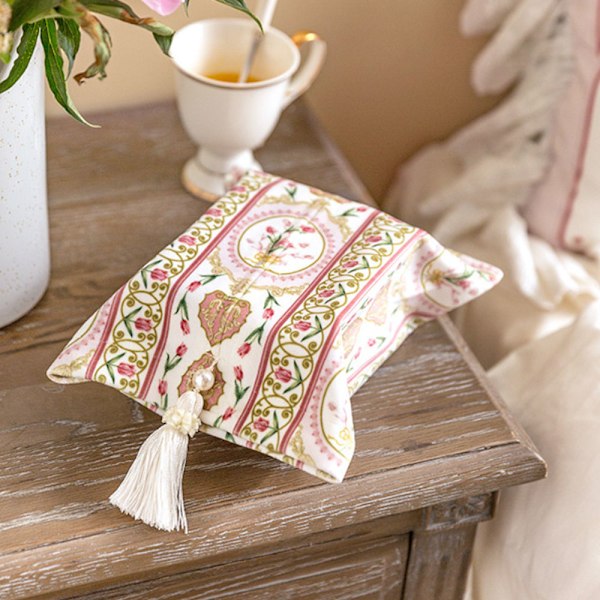 【24×18cm】Elegant enkel och lätt lyxig papperspåse klassisk rosa tulpan sammet tissue set bil tissue box (tis
