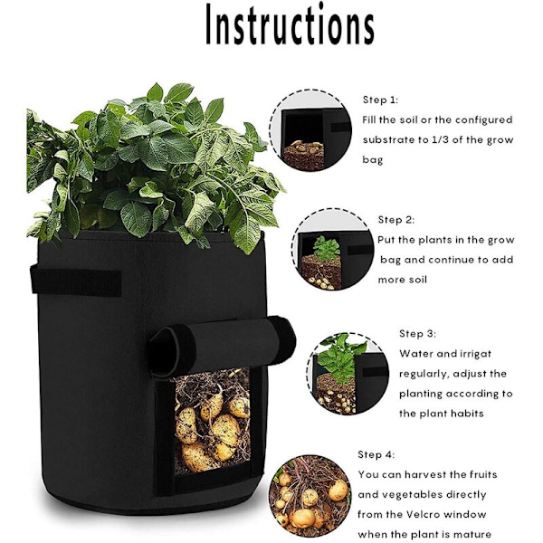 2-pack Potatisodlingspåsar 7 Gallon Svart Non-Woven Grönsaksodlingspåsar
