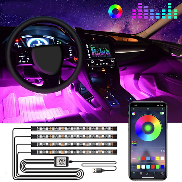 Auton sisävalot Autotarvikkeet LED-autovalot Sovellushallinta kaukosäätimellä Musiikin synkronointi RGB-värin vaihto kojelaudan alla