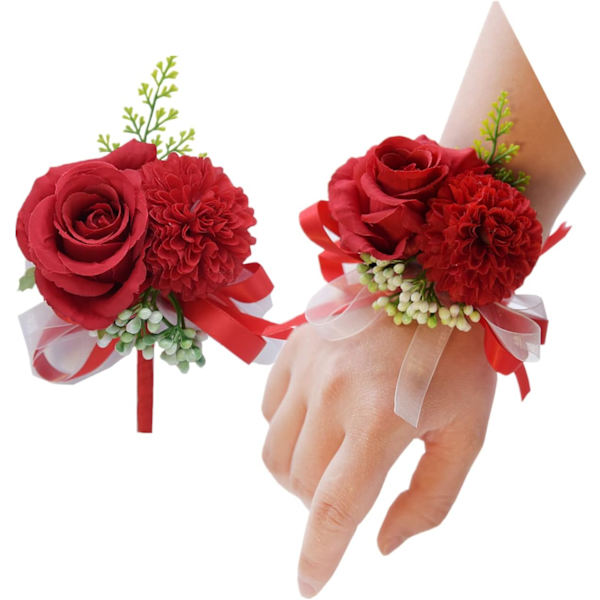 Blomsterarmband Corsage Set, Simulerade Rosor och Nejlikor
