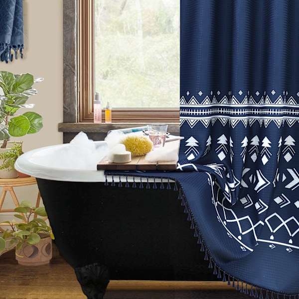Bruseforhæng 180 x 180 cm blåt boheme bruseforhæng vandtæt trykt polyester bruseforhæng