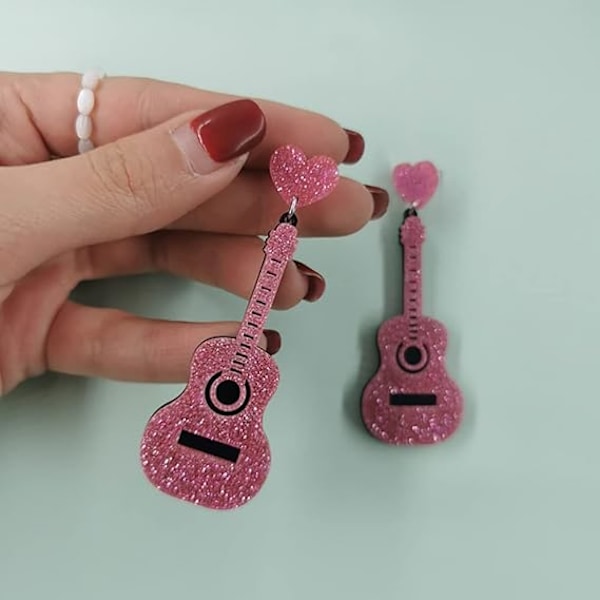 1 Par (Rosa) Akryl Musikk Gitar Dingle Øredobber Kjærlighetshjerte