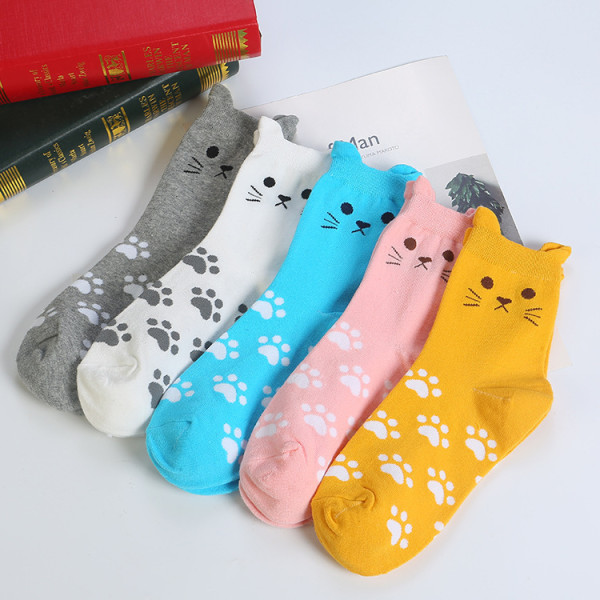 5 Pairs Cat Socks Women's Cotton Cat Gifts for Cat Lovers,