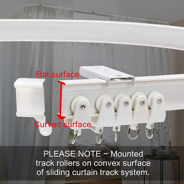 Loftgardinskinne (3 m), fleksibel foldbar skydedør, buet loftskinnesystem med clips, 2,9 m Pla