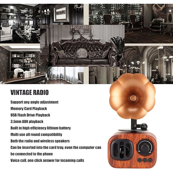 (Ljust Träfärg) Retro Bluetooth Högtalare Vintage Radio, Petunia Trä FM Radio, Klassisk Gammaldags Stil, Hög
