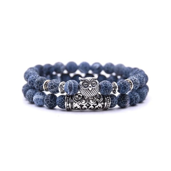 Ugle Charmes Naturstensarmbånd Natursten Ugle Perlearmbånd Vulkansten Røde Fyrretræer Alsidigt Par Armbånd