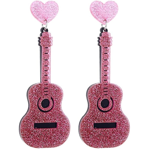 1 Par (Rosa) Akryl Musikk Gitar Dingle Øredobber Kjærlighetshjerte