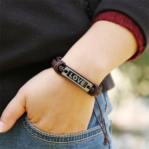 Armband Retro Multi Layered Handvävt Bokstavs- Läderarmband Elegant Smyckesset Kvinnor Män Armband Armband
