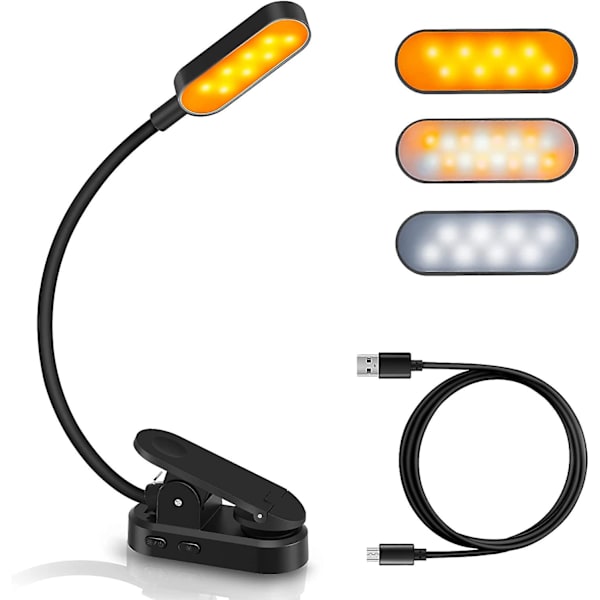 Dww-Lukuvalaisin 16 LED Kirjanvalaisin Leikattava Lamppu Ladattava USB 9 Kirkkaustilaa ja 3 Värilämpötilaa, 360Asteinen Joustava Pihtilamppu Sänkyyn,