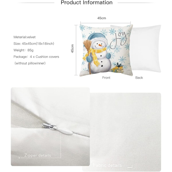 Set med 4 julblå kollektion kuddfodral - 45 x 45 cm Dekorativa örngott i bomull och linne för jul