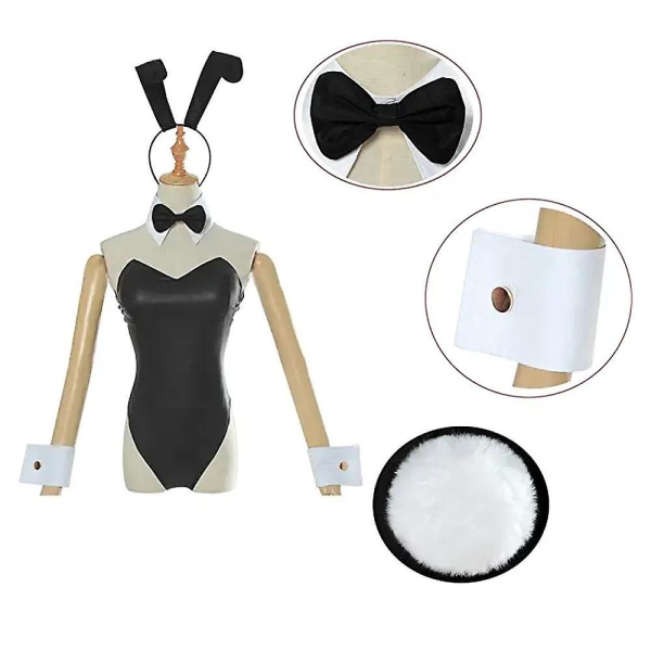 Kanin Kostym Kvinnor Kanin Flicka Senpai Cosplay One Piece Bodysuit Kjol + Krage + Ärm Ringar + Huvudbonad En Storlek Passar Alla