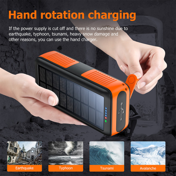 Solar Power Bank 30000mAh, Solar Laddare 【Typ C och Micro USB