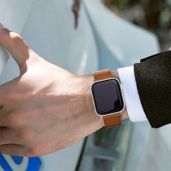 Vintage Business Head Layer Nail Buckle Apple Watch-rem i äkta läder för Apple Watch Beige 38/40/41MM