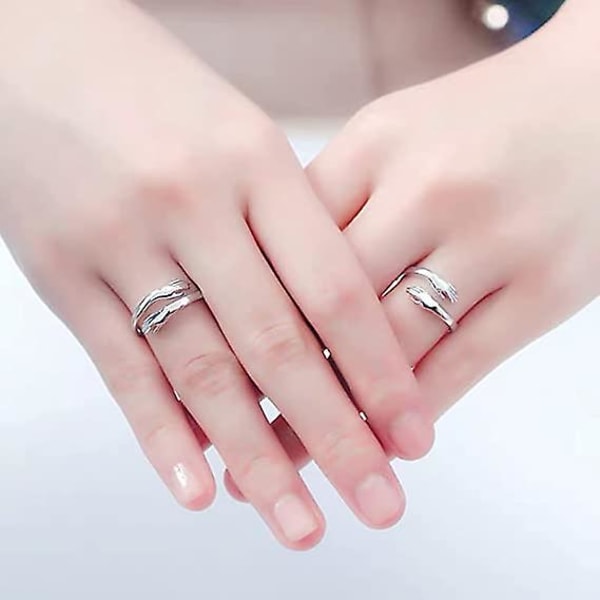 2 st Hug Rings, 925 Sterling Silver Hug Rings för Kvinnor Män Flickor Kärlek Kramar Öppen Löfte Ring