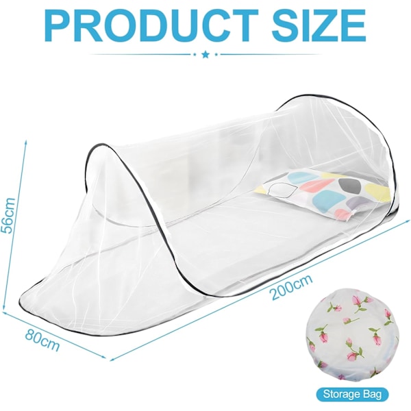 Foldbart myggenet til enkeltseng, fintmasket, rejse- og camping pop-up net (sort){EE] Black