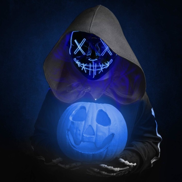 CyanCloud Halloween-mask LED-ljus skrämmande glödande mask EL-tråd tänds för festival Cosplay-fest Halloween (Blue)