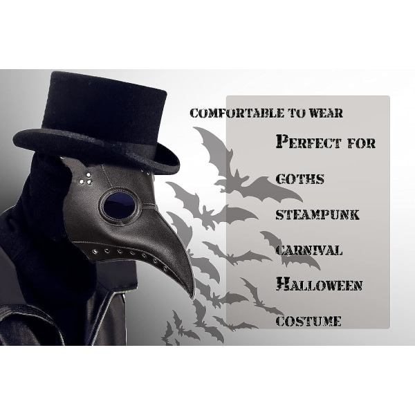 Raxwalker Pestdoktor Mask Halloween Rekvisita Dräktset Black Mask