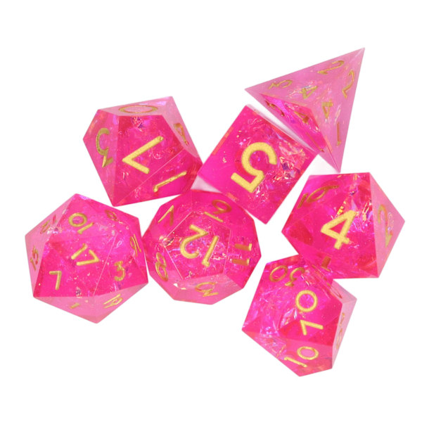 7PCS Polyhedral Dice Clear Numbers Pointed Edges Resin Dice Set for Role Playing Tabletop Games Pink