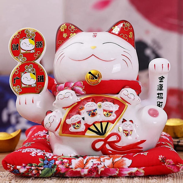 Tum Keramisk Vinkande Katt Maneki Neko Ornament Feng Shui Dekoration Gungande Lyckokatt, b