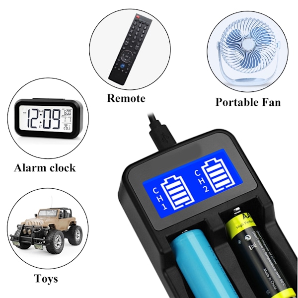 Intelligent USB Batterioplader LCD-skærm til Li-ion 18650 18500 18490 18350 17670 14500/Ni MH/Ni Cd Opladningsløsning