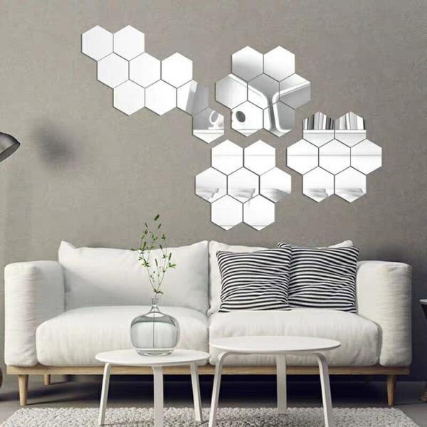 12 kpl 3D-peili Hexagon Vinyyli Irrotettava seinätarra Koti silver 184*160*92mm