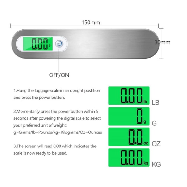 Bärbar elektronisk våg Digital bagagevåg upp till 50 kg/10 g