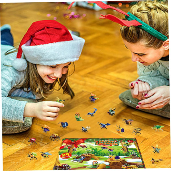 Julkalender 2023 för barn, 24-pack insektsbyggstenar, leksaker, julnedräkningskalender, bedårande dekorativa leksaker, heminredning, julklappar Stil2