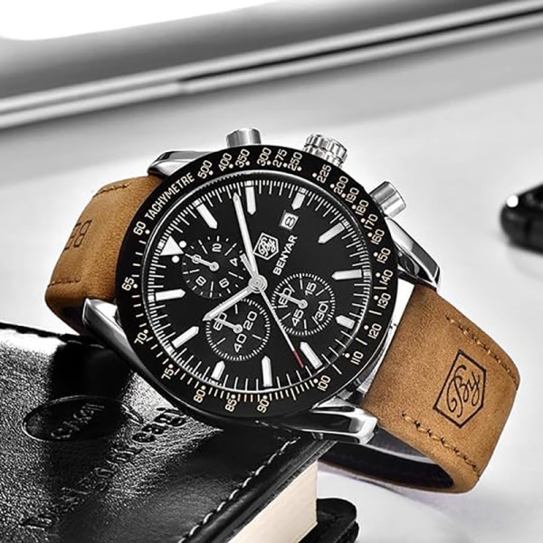 Herreur Quartz Chronograph Business Vandtæt Fashion Læder Black