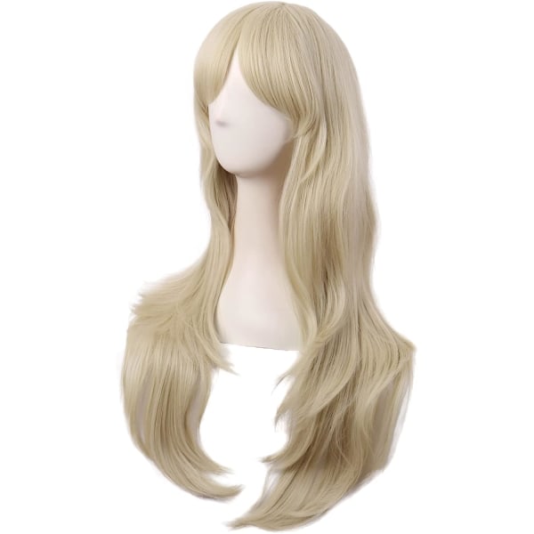 80 cm sidolång för kvinnor Långt lockigt hår syntetisk peruk (blond)