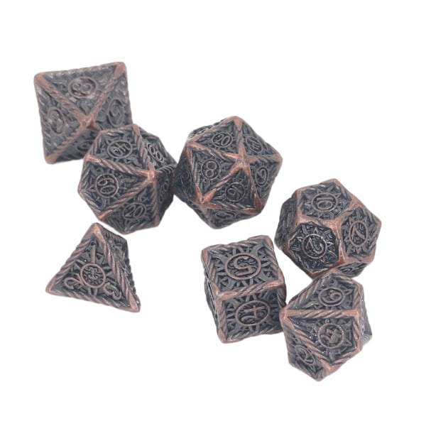 7PCS Polyhedral Dice Engraving Patterns Metal Dice Set för Tabletop Rollspel Leisure Gathering Typ 2