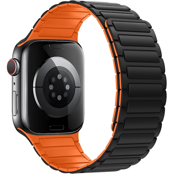 Magneettiset kellonrannekkeet yhteensopivat Apple Watch -rannekkeiden kanssa, pehmeä silikoninen korvaava ranneke suunniteltu iWatchille, musta oranssi Black Orange 38/40/41mm