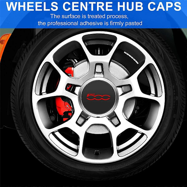 st 133mm Navkapslar Kompatibla med Fiat 500 Hjulcentrum Navkapslar Set 68078419AC 68078421AC Dammskydd 51884863-Perfekt Black&Red