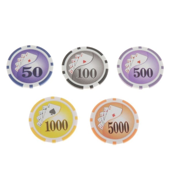 100 kpl Texas Hold'em Casino Pokeripelimerkkejä 13.5g 100500 1000 5000 10000