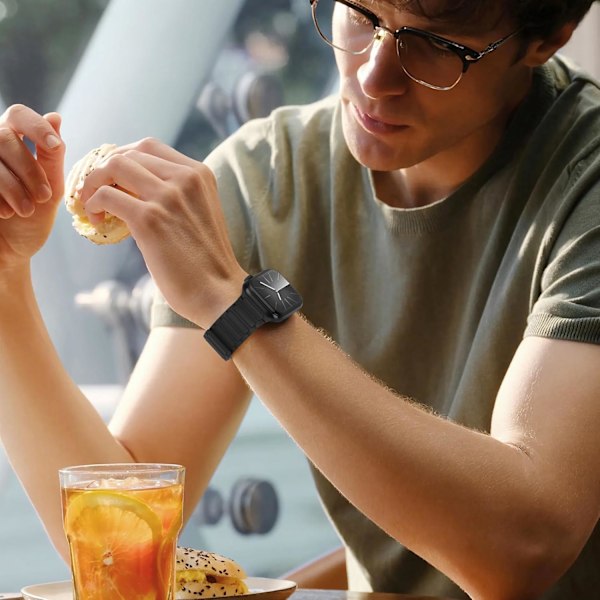 Magnetiska klockarmband kompatibla med Apple Watch-armband Mjukt silikonersättningsarmband designat för iWatch Svart Black 42/44/45/49mm