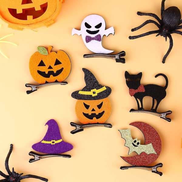 6-pack Halloween tecknad hårnålar Pumpa GSLHOst Bat Katt Hatt Hårnål Hårnålar Flickor Barn Söt Dress Up Party Accessoarer