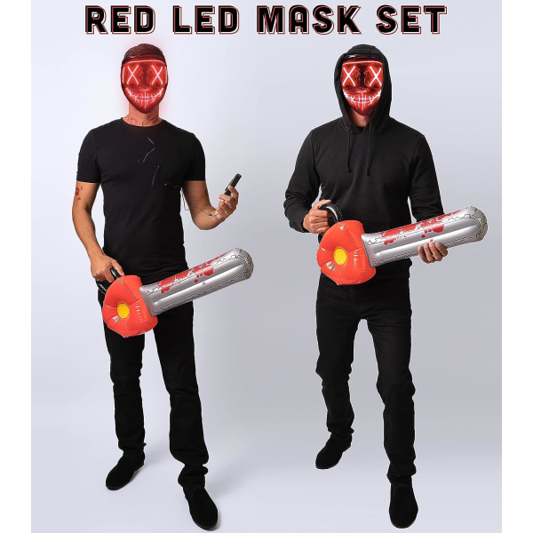 3st LED Purge Mask & motorsågsdräkt - Halloween-kostymer för män - 3 ljuslägen