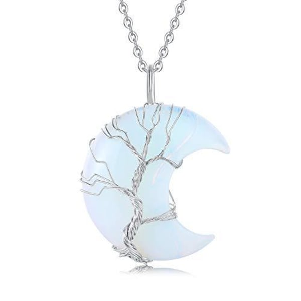 Natursten ametist månen livets träd hängande halsband White