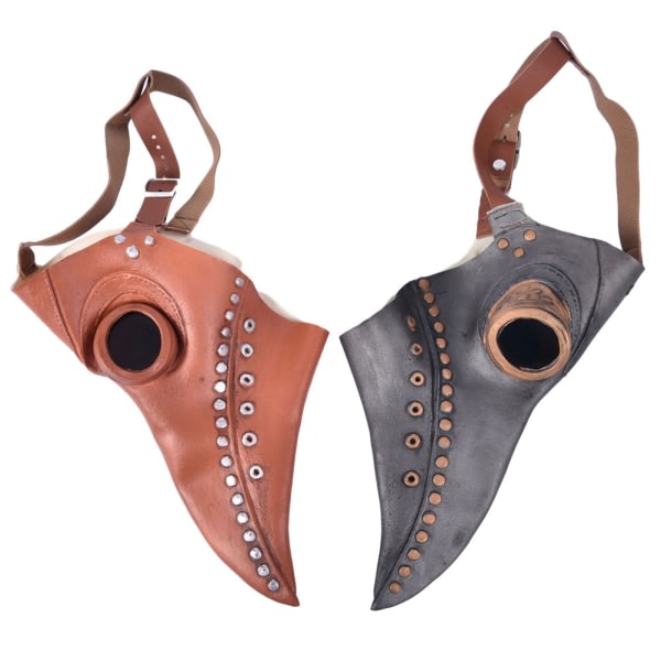 Mask Halloween Kostym Fågel Long Nose Beak PU Läder Steampunk Grey