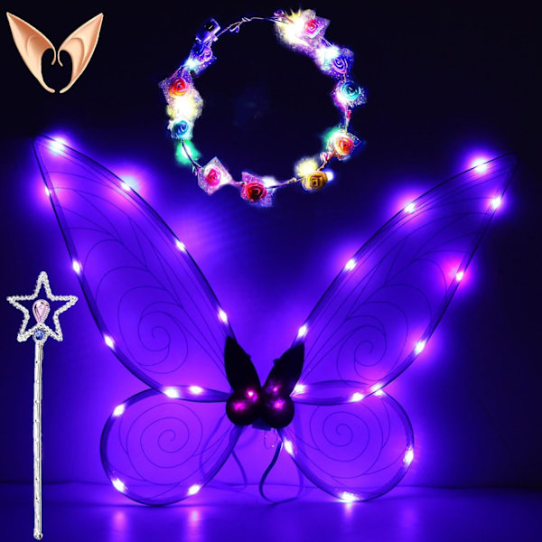 Glitrende fevinger til voksne, LED-pandebånd til temafester Stjerne Lilla Stjerne Lilla Star purple Star purple