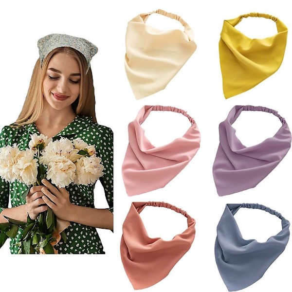 6-pack hårscarfar enfärgade bandanas enfärgade stretchiga hårband för flickor (3-h)