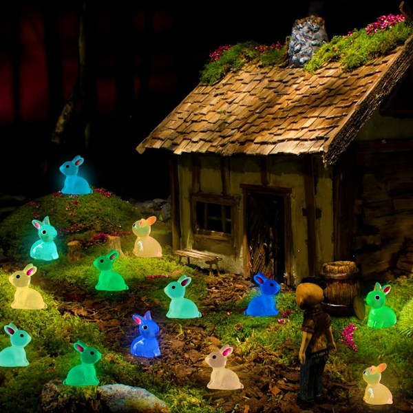 70 st Påsk Självlysande Mini Resin Kanin 7 Färger Liten Självlysande Kaninfigurer för Dockhus Mikro Fe Trädgård Dekor Påskägg