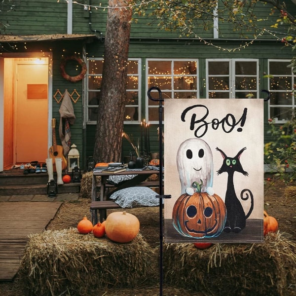 Halloween Haveflag, Boo Havedekorationer Udendørs, Halloween Have Flag Skilte 12,5 x 18 Tommer