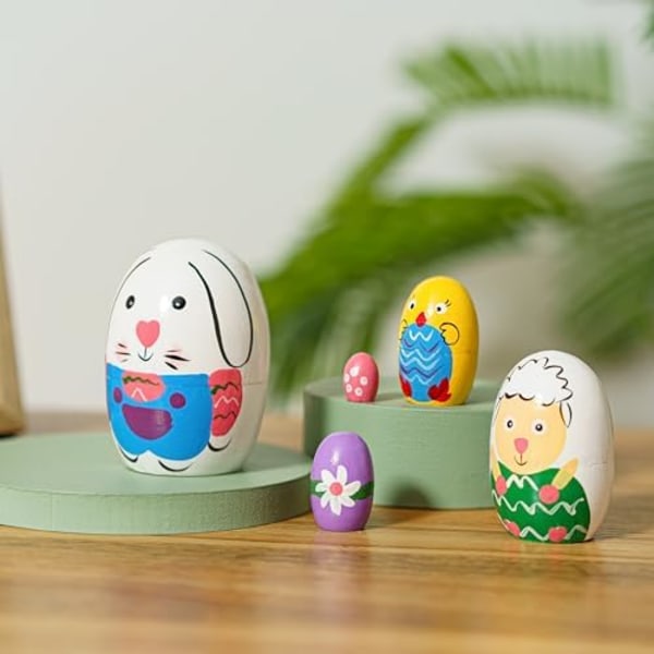 5 st Äggformade Ryska Babushka Dockor, Söt Kanin, Får, Kyckling, Blomma, Handgjorda Trä Matryoshka Staplingsdockor för Barn{HH}