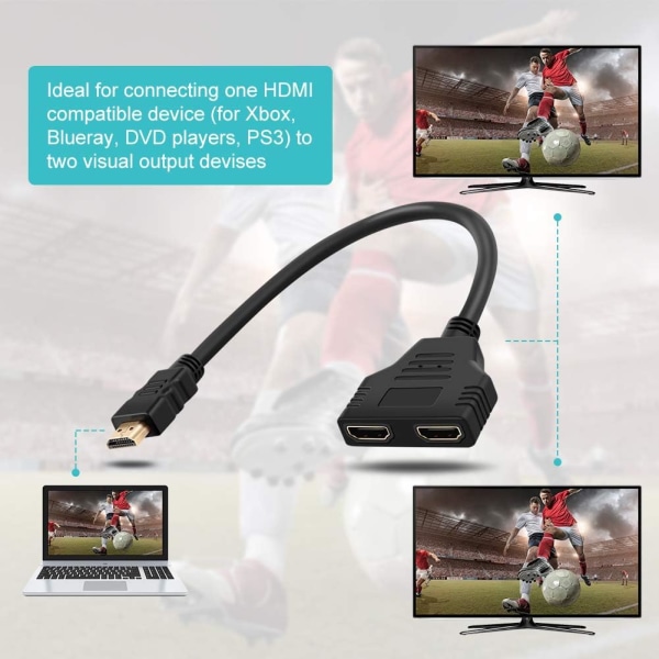 HDMI-jakajakaapeli, 1080P HDMI-uros naar 2x HDMI-naaras 1-2-suuntainen jakaja