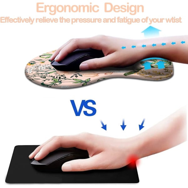 Ergonomisk Musmatta med handledsstöd, Musmattor med halkfri PU-bas för hemmakontor, arbete, studier, enkel skrivning & smärtlindring Rosa