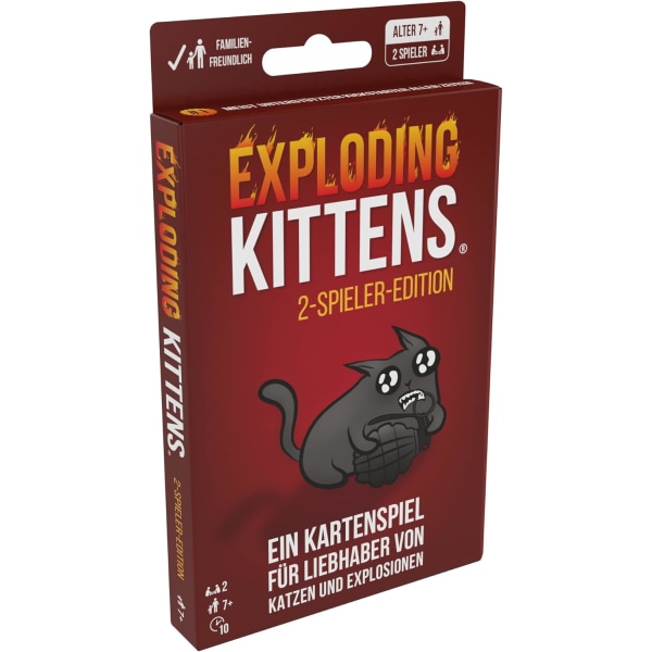 Exploding Kittens | Exploding Kittens 2-pelaajan painos | Peruspeli | Juhlapeli | Korttipeli | 2 pelaajaa | 7-vuotiaille ja sitä vanhemmille | 10+ minuuttia | saksa